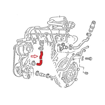 Durite d'eau entre pompe à eau et culasse golf 1 1600 et 1800 après 1982